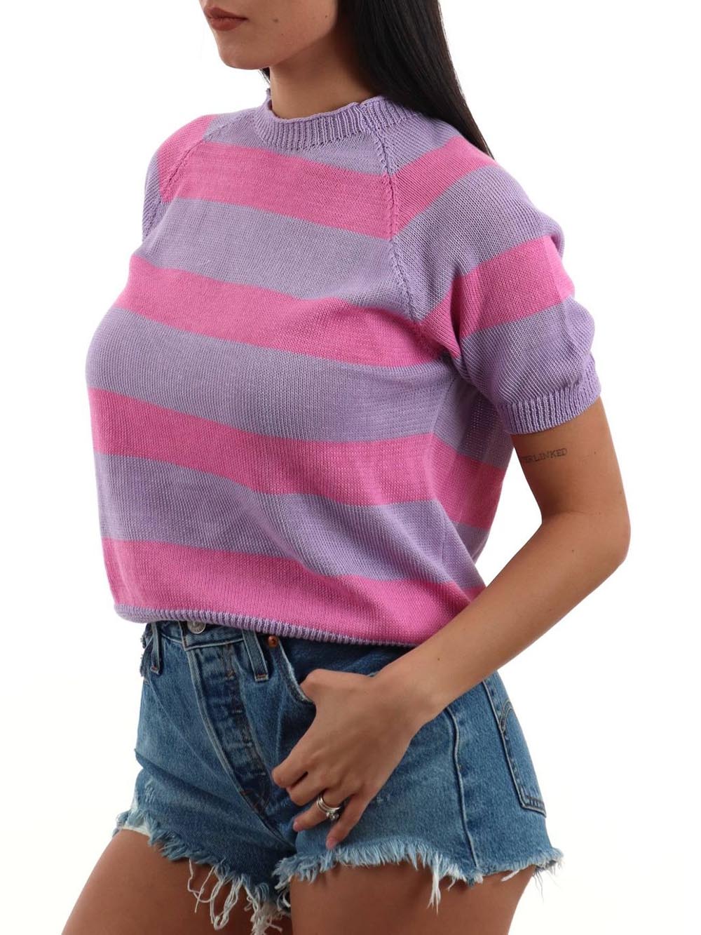m/c righe I AM Maglia Donna 1810 Rosa lilla