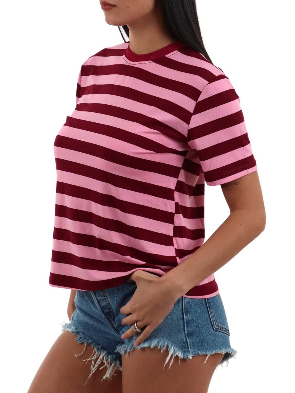 righe I AM T-shirt Donna 26522 Rosa vino