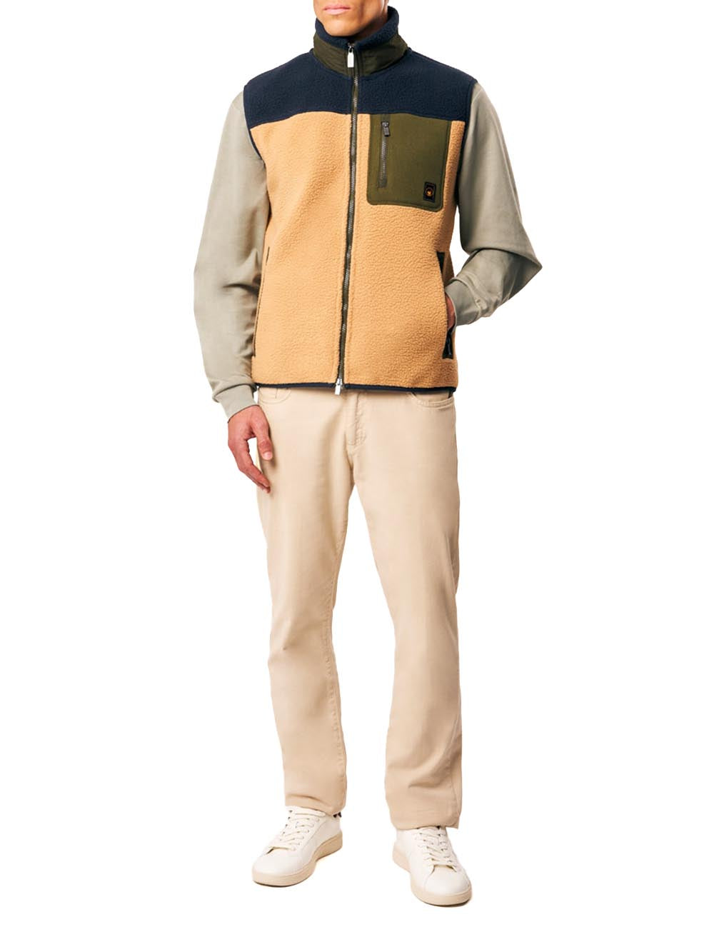 JULIO - VEST TEDDY FULL-ZIP FLEECE JKT Ciesse Piumini Smanicato Uomo 263cpmfv8717 P9v3bx Beige/blu/verde