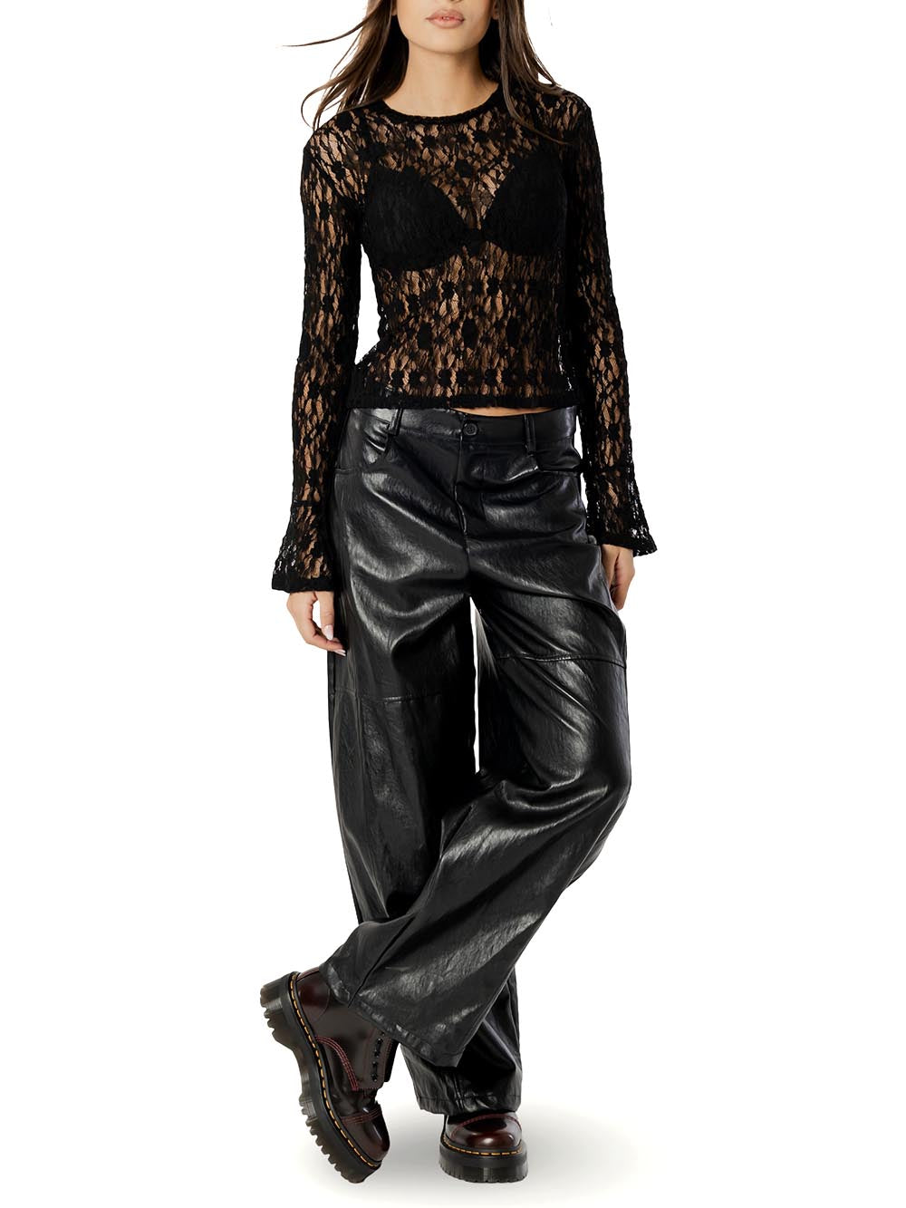 pizzo con manica svasata I AM T-shirt Donna 26615 Nero