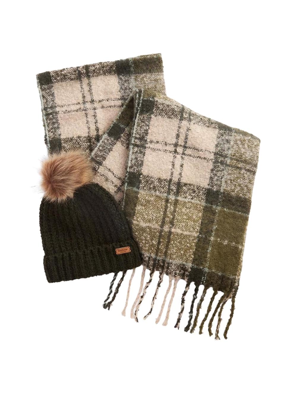 Barbour Set Cappello & Sciarpa Donna Lgs0077 Verde/Marrone