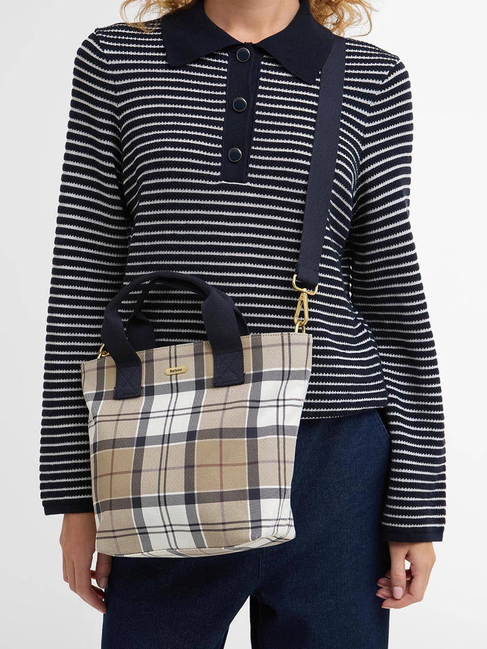 MAISY TARTAN TOTE BAG Barbour Borsa a Mano Donna Lba0468 Panna/Beige