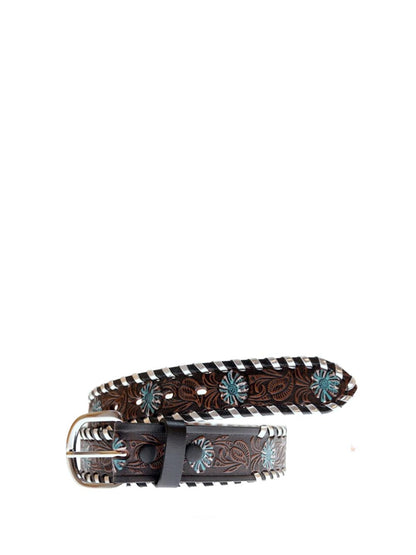 stampa fiori blu infilata argento EL CHARRO Cintura Unisex E701 Marrone