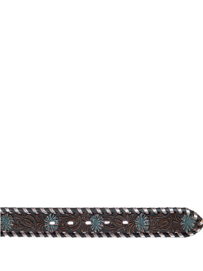 stampa fiori blu infilata argento EL CHARRO Cintura Unisex E701 Marrone