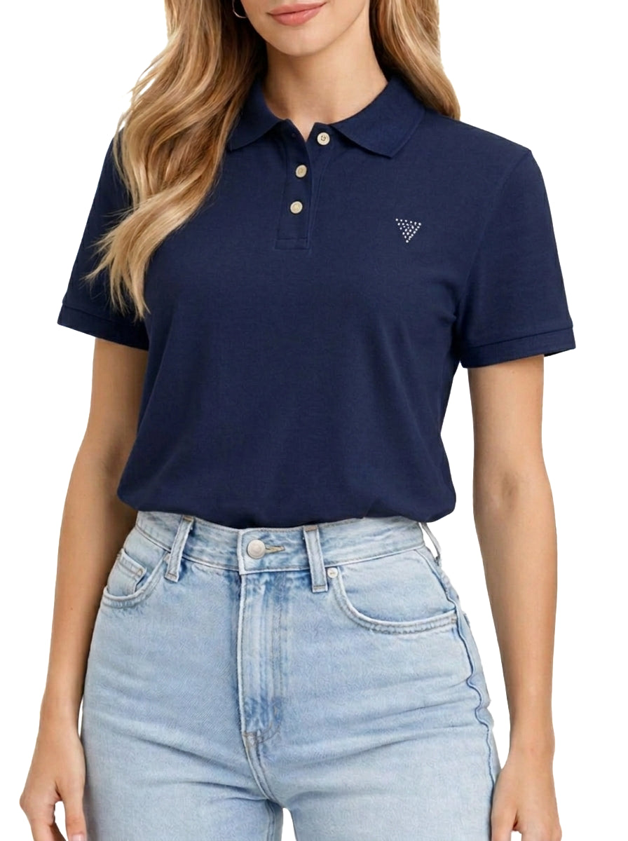 SILVY BOXY POLO SHIR Guess Polo Donna V6gp11 K3278 Blu