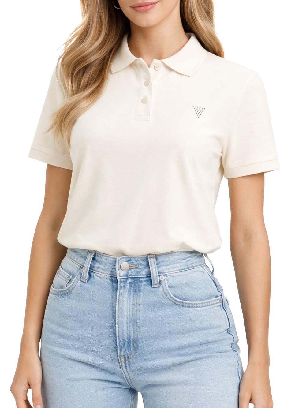 SILVY BOXY POLO SHIR Guess Polo Donna V6gp11 K3278 Panna