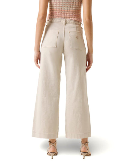 ZOYA CROP LEG BRAIDE Guess Pantalone Donna W6gb15 W1886 Panna