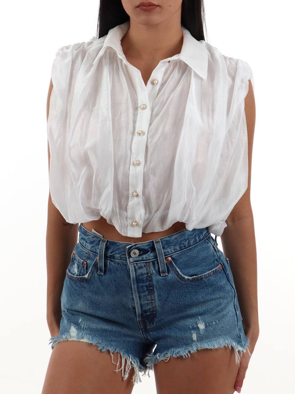 cropped smanicata I AM Camicia Donna 26104 Bianco