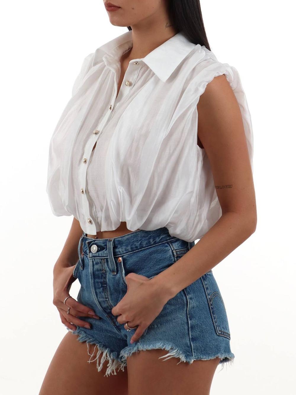 cropped smanicata I AM Camicia Donna 26104 Bianco