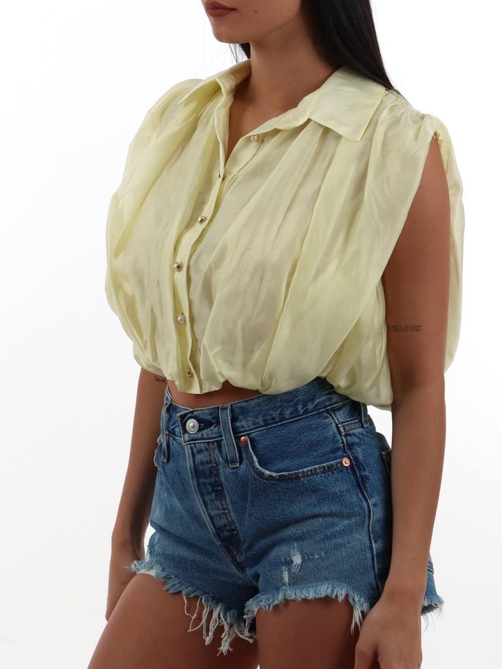 cropped smanicata I AM Camicia Donna 26104 Giallo