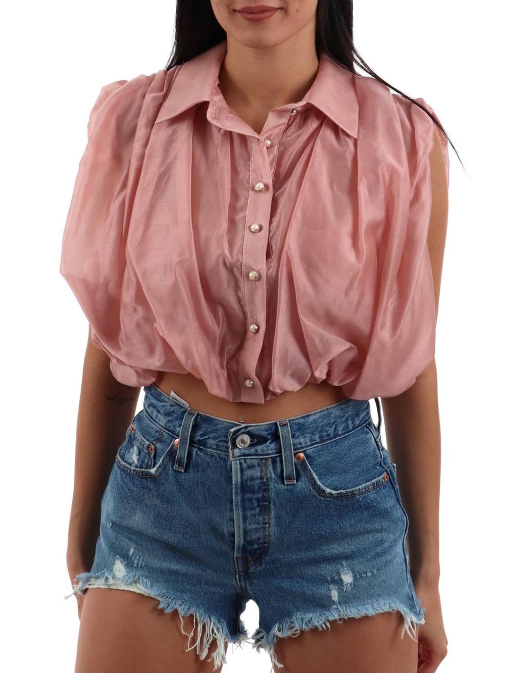 cropped smanicata I AM Camicia Donna 26104 Rosa