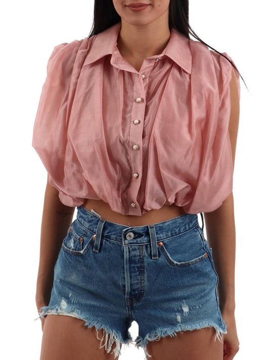 cropped smanicata I AM Camicia Donna 26104 Rosa