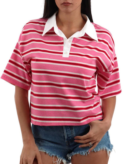 righe I AM Polo Donna 26521 Rosa rosso