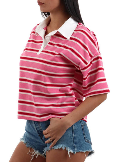 righe I AM Polo Donna 26521 Rosa rosso