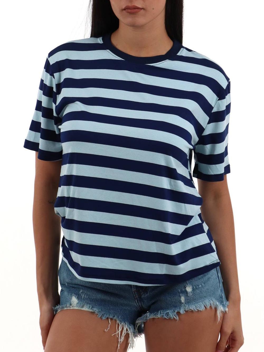 righe I AM T-shirt Donna 26522 Blu celeste