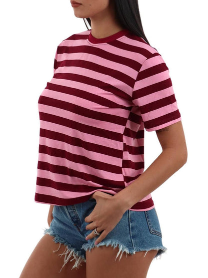 righe I AM T-shirt Donna 26522 Rosa vino