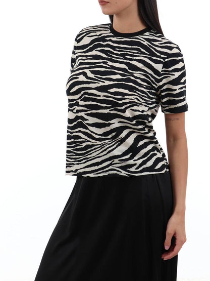 righe I AM T-shirt Donna 26522 Bianco nero