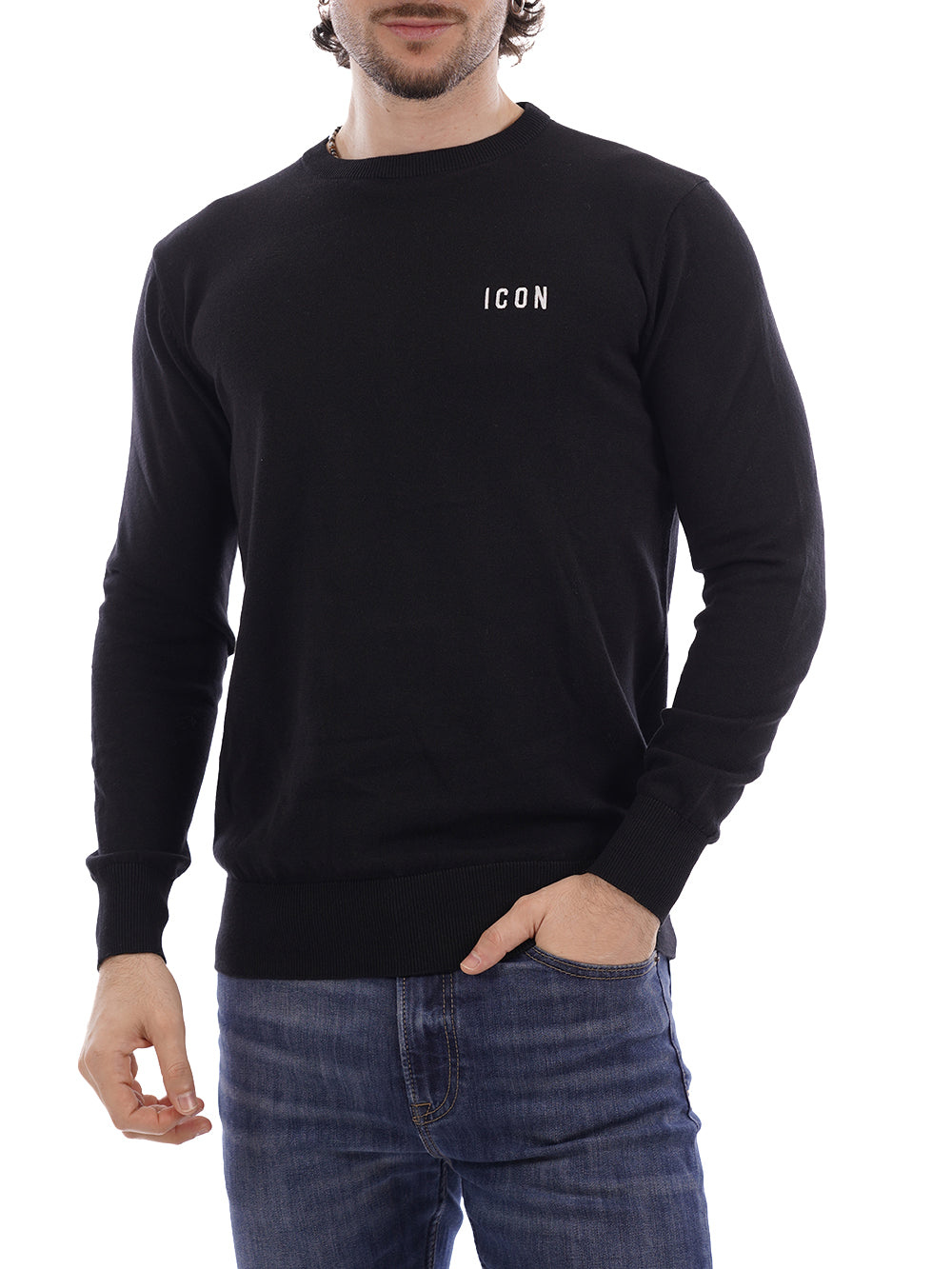 girocollo ricamo ICON Maglia Uomo Iuprem001 Nero