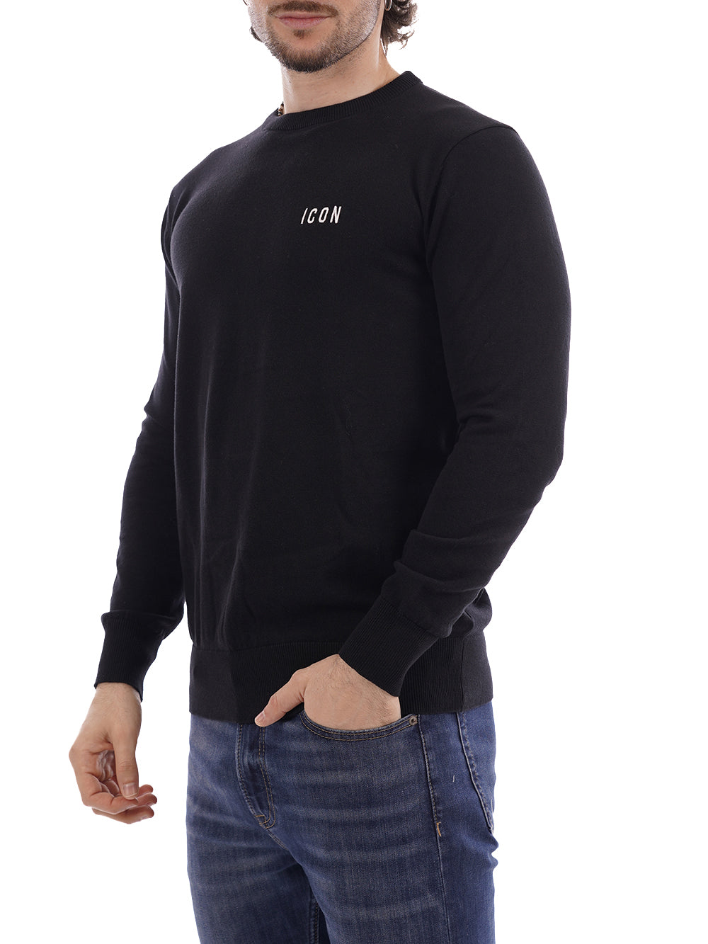 girocollo ricamo ICON Maglia Uomo Iuprem001 Nero