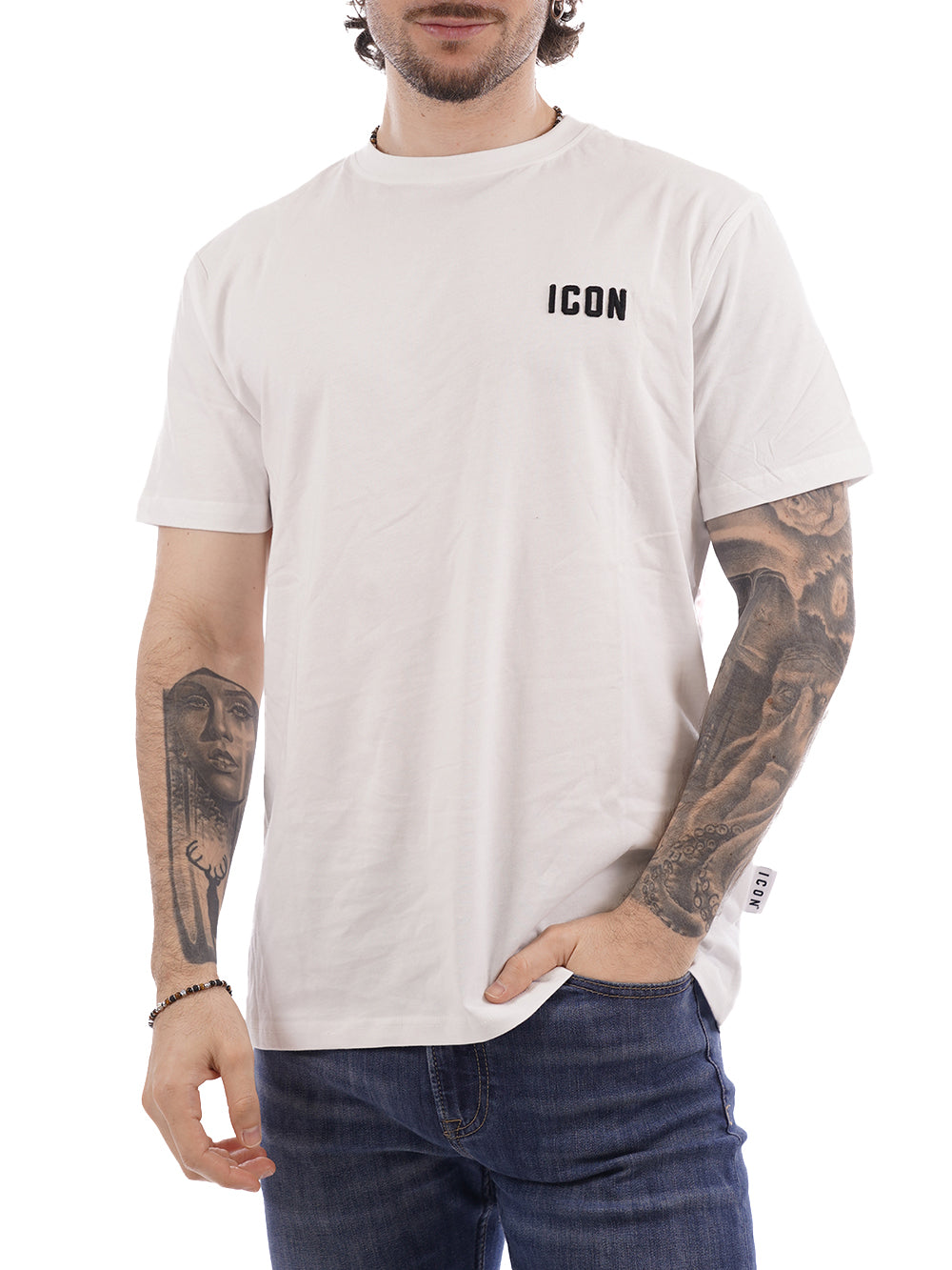 ricamo ICON T-shirt Uomo Iupret001 Bianco