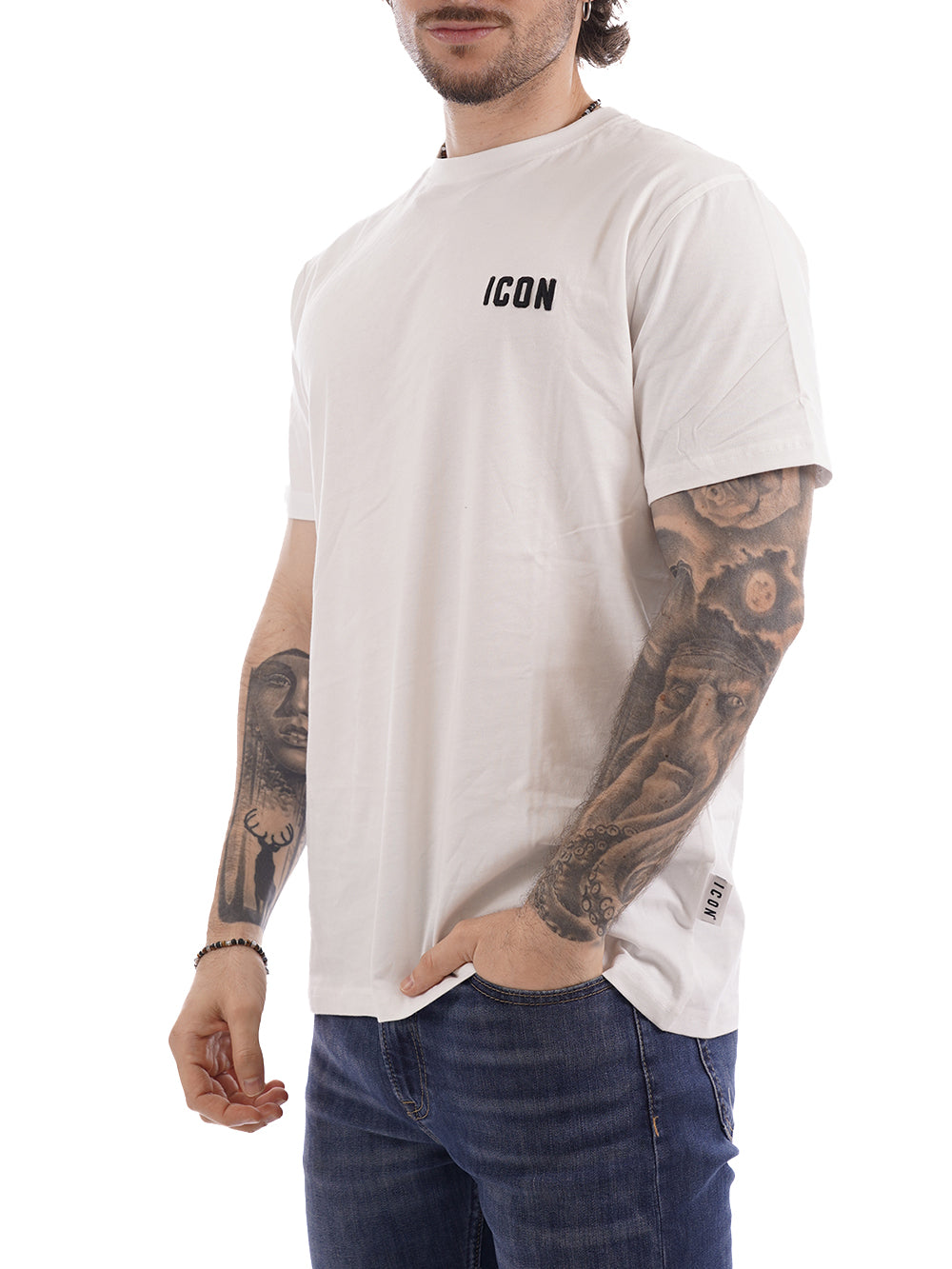 ricamo ICON T-shirt Uomo Iupret001 Bianco
