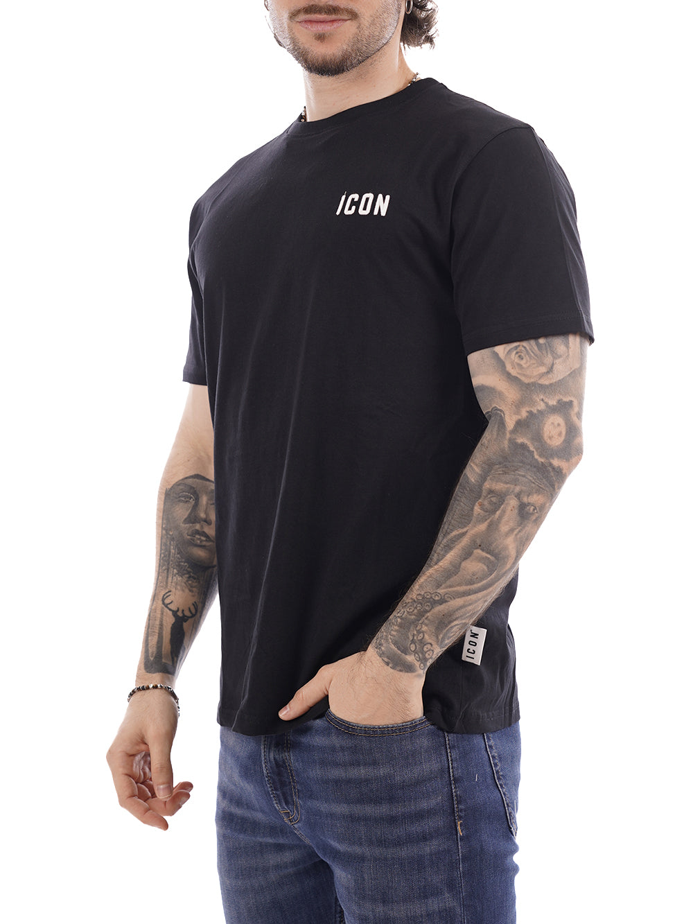 ricamo ICON T-shirt Uomo Iupret001 Nero