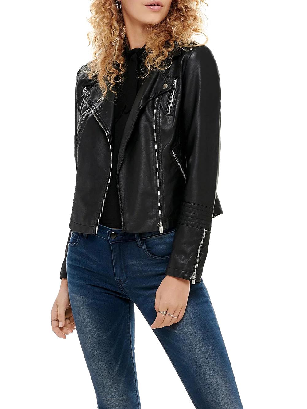 gemma faux leather biker otw Only Giubbino Donna 15153079 Nero