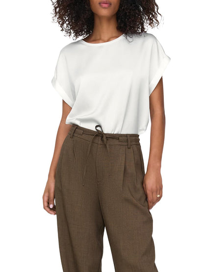 lieke s/s satin mix Only T-shirt Donna 15303413 Bianco