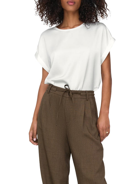 lieke s/s satin mix Only T-shirt Donna 15303413 Bianco