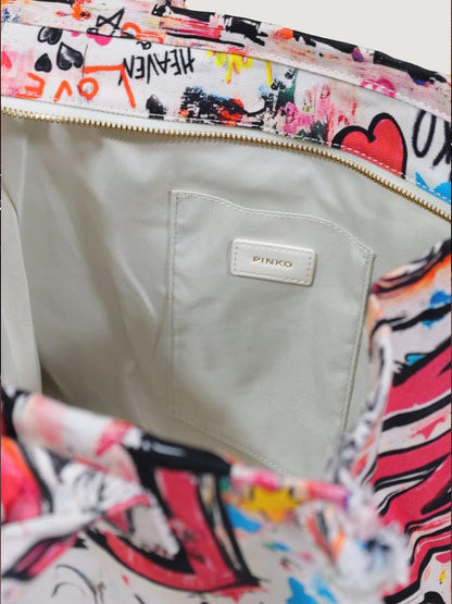 BEACH SHOPPER CANVAS STAMPA GR Pinko Borsa Shopper Donna 106673 A3b6 Bianco multicolor