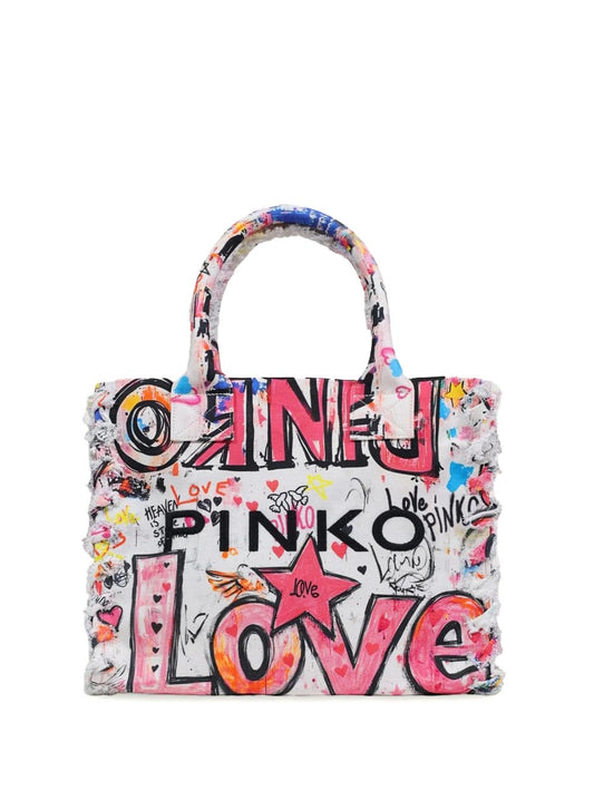 BEACH SHOPPER CANVAS STAMPA GR Pinko Borsa Shopper Donna 106673 A3b6 Bianco multicolor