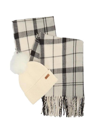DOVER BEANIE & HAILES SCARF Barbour Set Cappello & Sciarpa Donna Lgs0054 Grigio/panna