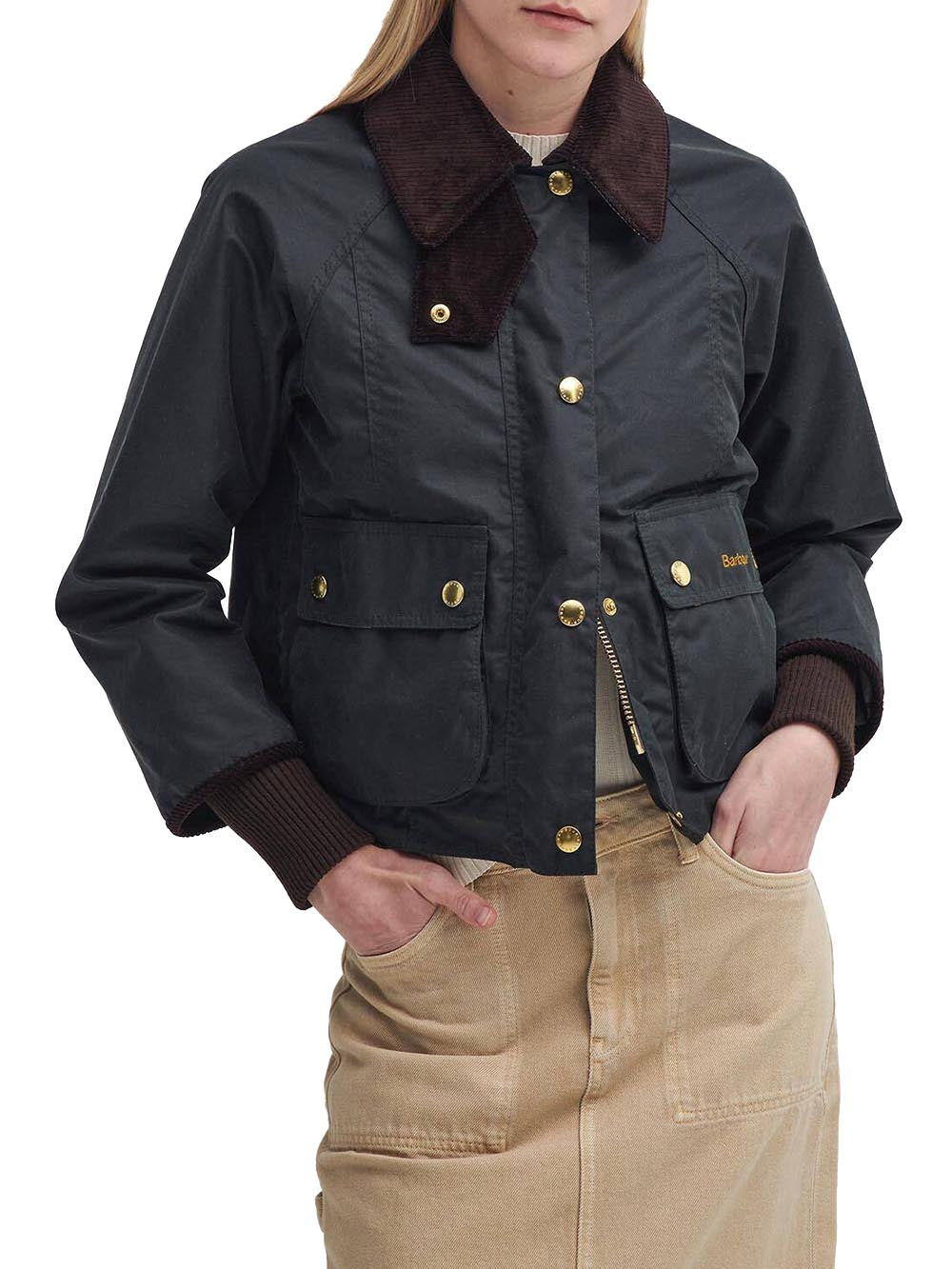 CROPPED BEADNELL WAX Barbour Giubbino Donna Lwx1403 Verde scuro