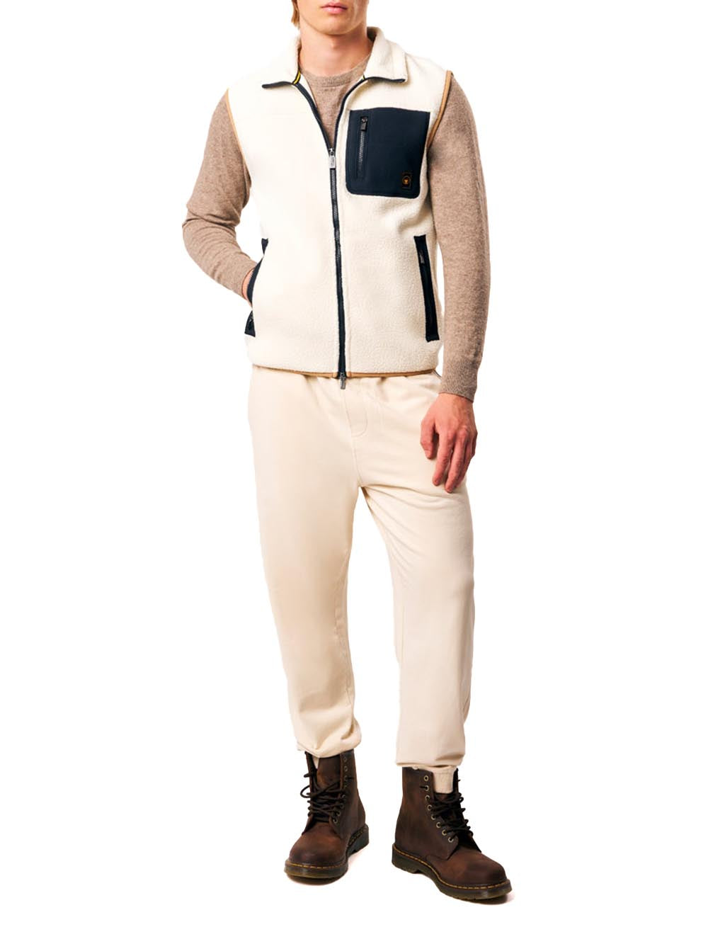 JULIO - VEST TEDDY FULL-ZIP FLEECE JKT Ciesse Piumini Smanicato Uomo 263cpmfv8717 P9v3bx Panna