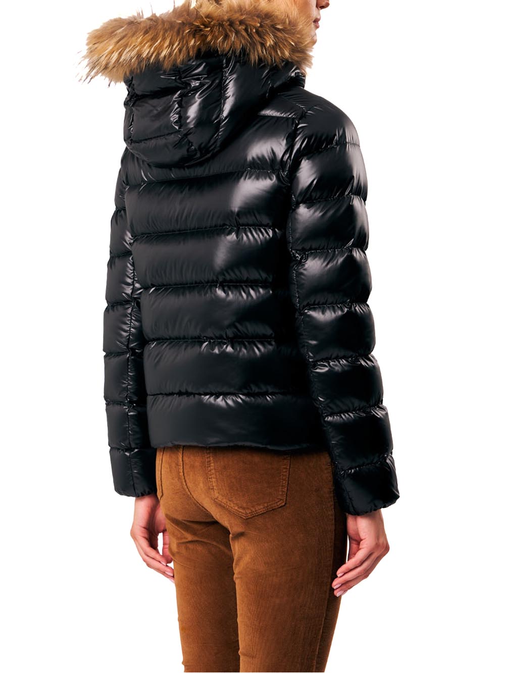 LIA real fur- HOODED DOWN JACKET WITH DETACHABLE F Ciesse Piumini Giubbino Donna 263pcwj03213 R N3o11d Nero