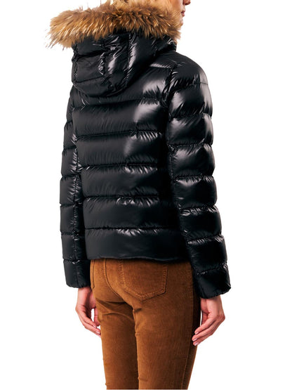 LIA real fur- HOODED DOWN JACKET WITH DETACHABLE F Ciesse Piumini Giubbino Donna 263pcwj03213 R N3o11d Nero
