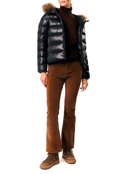 LIA real fur- HOODED DOWN JACKET WITH DETACHABLE F Ciesse Piumini Giubbino Donna 263pcwj03213 R N3o11d Nero