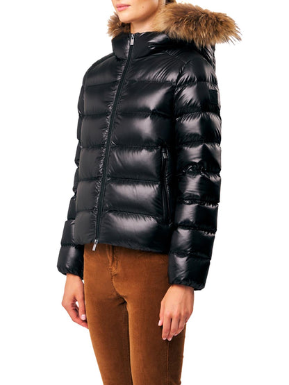 LIA real fur- HOODED DOWN JACKET WITH DETACHABLE F Ciesse Piumini Giubbino Donna 263pcwj03213 R N3o11d Nero