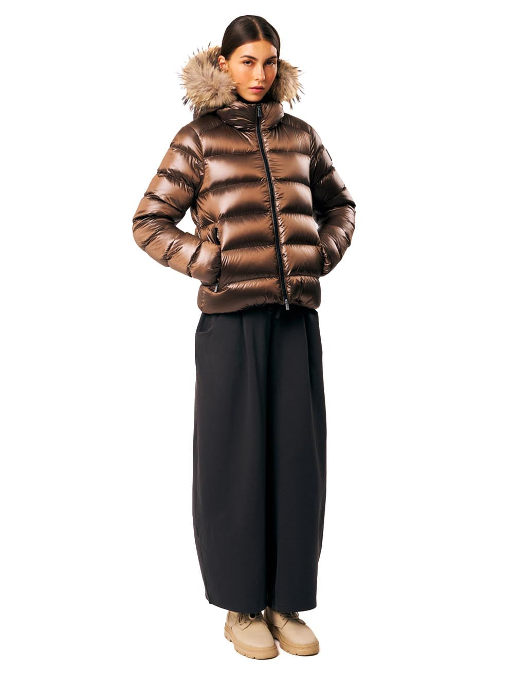 LIA real fur- HOODED DOWN JACKET WITH DETACHABLE F Ciesse Piumini Giubbino Donna 263pcwj03213 R N3o11d Marrone