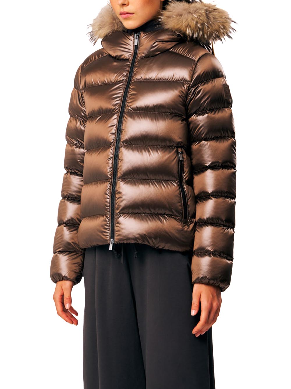 LIA real fur- HOODED DOWN JACKET WITH DETACHABLE F Ciesse Piumini Giubbino Donna 263pcwj03213 R N3o11d Marrone