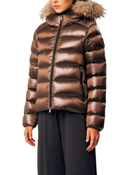 LIA real fur- HOODED DOWN JACKET WITH DETACHABLE F Ciesse Piumini Giubbino Donna 263pcwj03213 R N3o11d Marrone