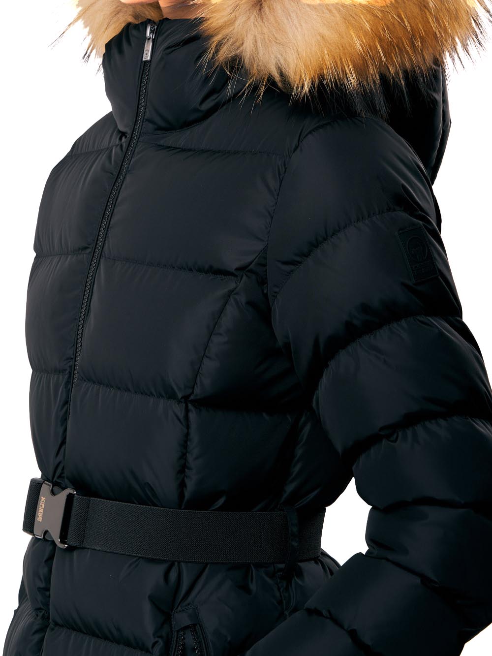 ROSALIA real fur - HOODED DOWN JKT WITH BELT AND D Ciesse Piumini Giubbino Donna 263pcwj03214 R N8r11d Nero