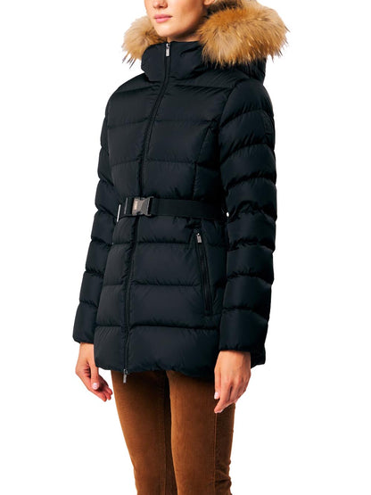 ROSALIA real fur - HOODED DOWN JKT WITH BELT AND D Ciesse Piumini Giubbino Donna 263pcwj03214 R N8r11d Nero
