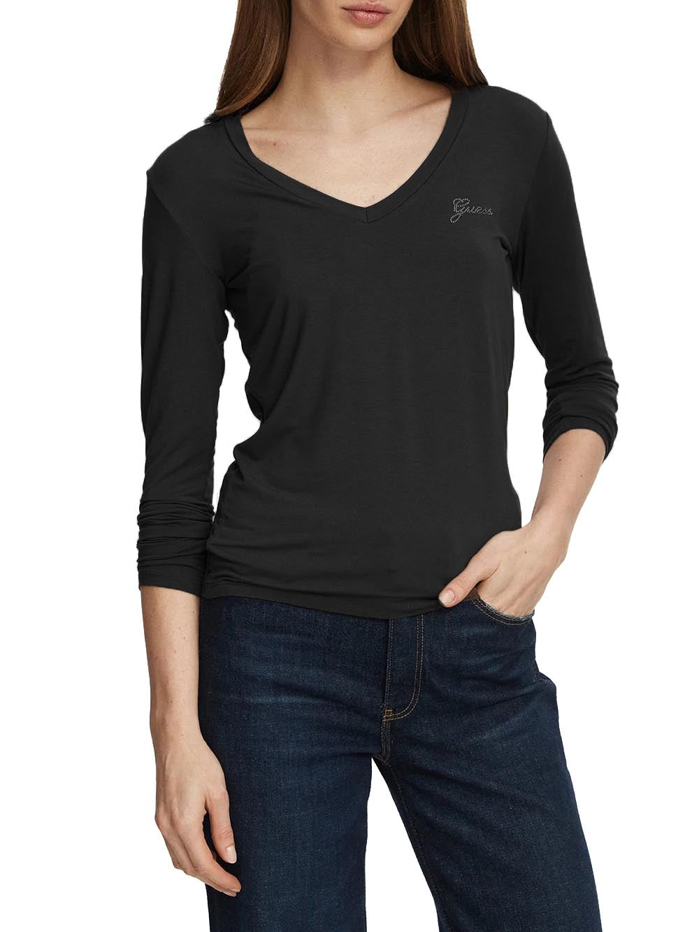 NEW LS VN MINI LOGO TEE Guess T-shirt Donna W6bi56 K6890 Nero