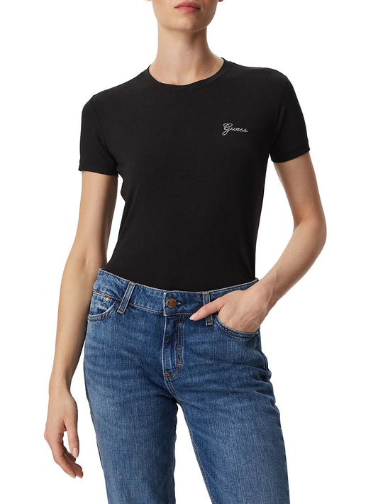 NEW SS CN MINI LOGO TEE Guess T-shirt Donna W6yi12 K3751 Nero
