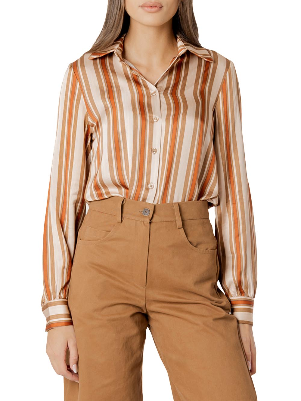 righe I AM Camicia Donna 26628 Beige