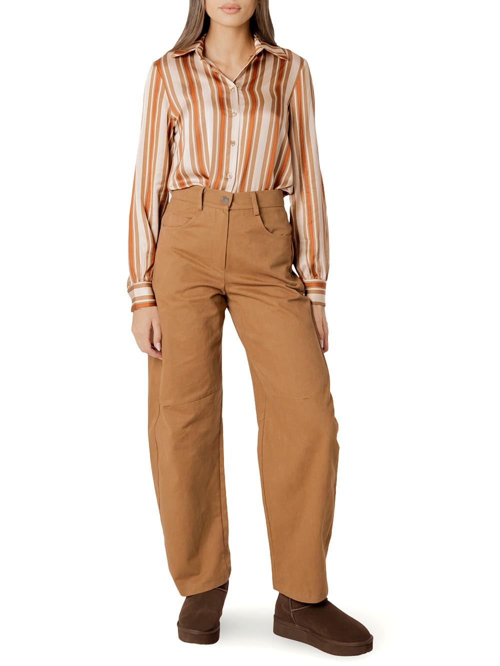 righe I AM Camicia Donna 26628 Beige
