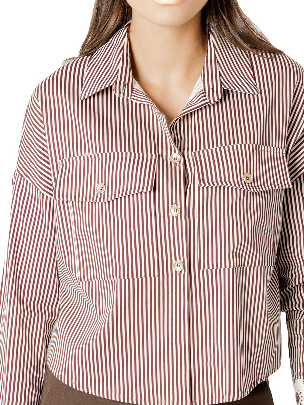 righe con tasche I AM Camicia Donna H696 Moro