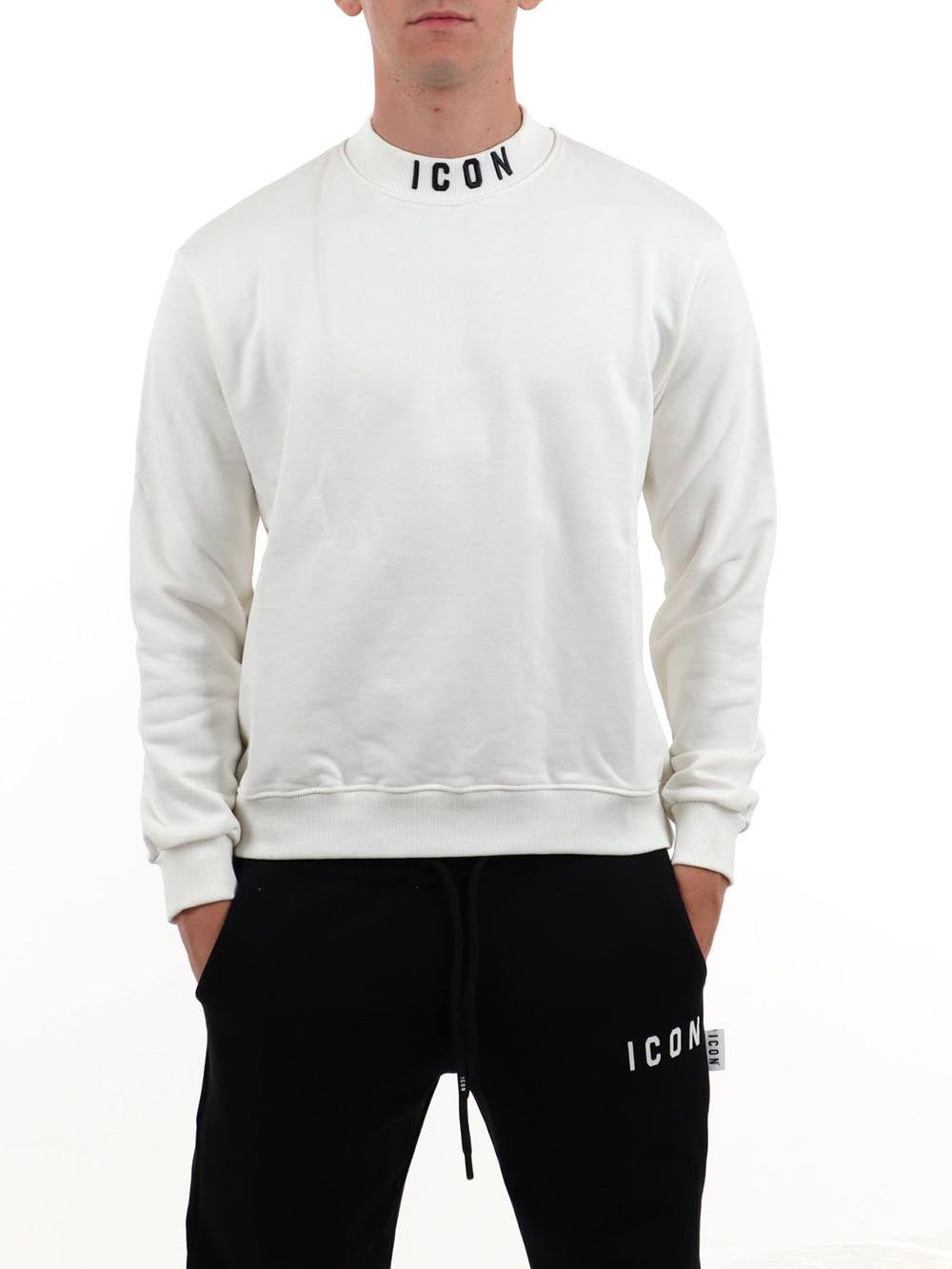 girocollo c/ricamo su collo ICON Felpa Uomo Iuf076 Bianco