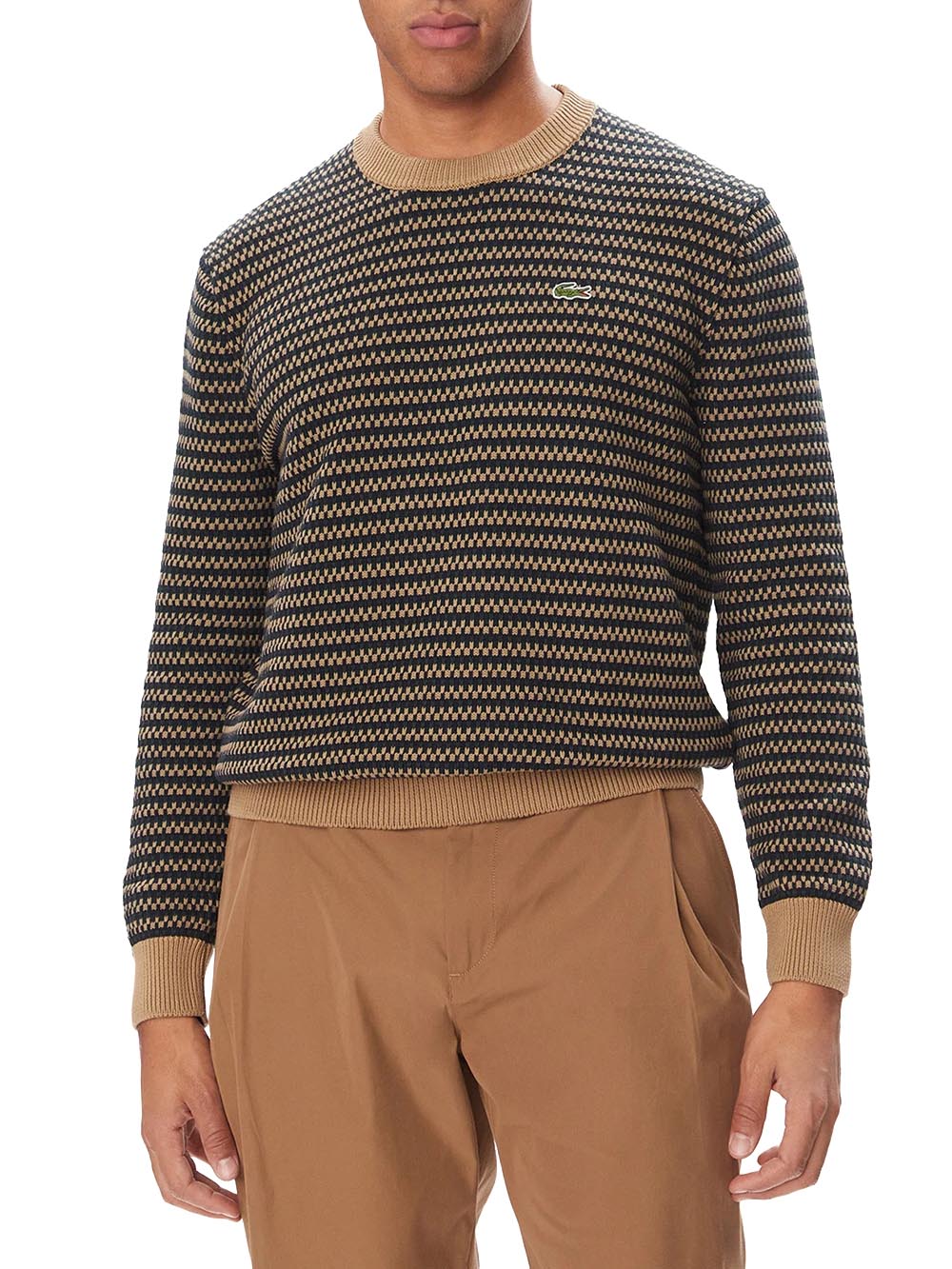 Lacoste Pullover Uomo Ah8569 Beige/blu/verde